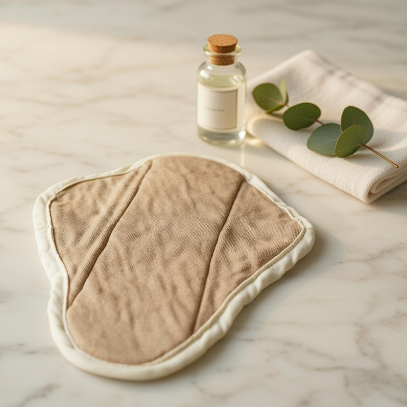 よもぎ蒸し天童蒸の特許配合で草木染したオーガニックコットン＆シルクの布ナプキン。